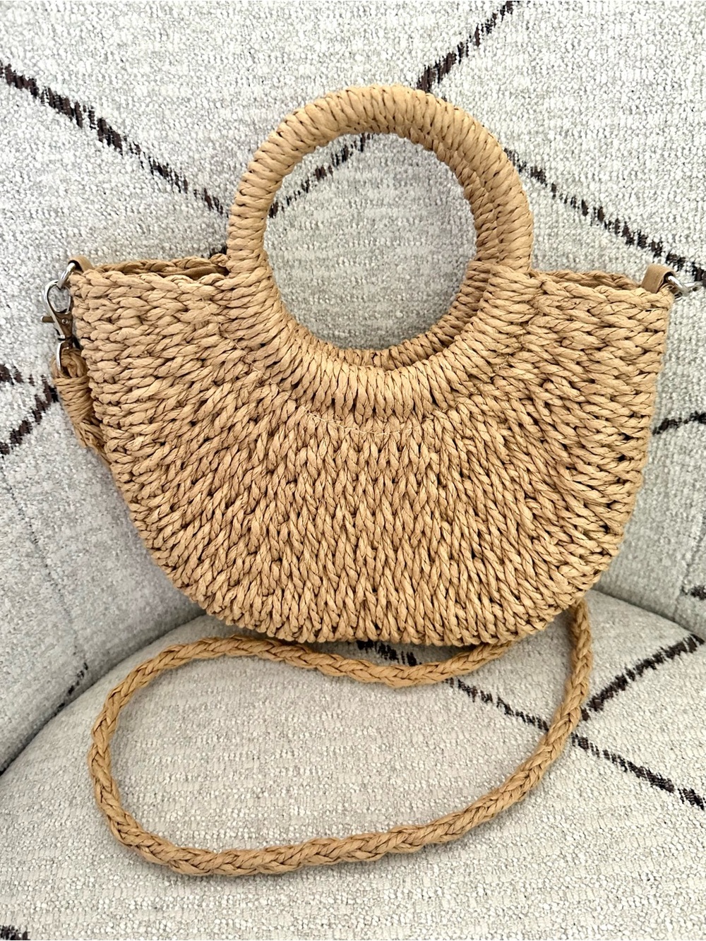 Woven Straw Crossbody Bag Round Handle Natural Raffia Boho Beach Purse